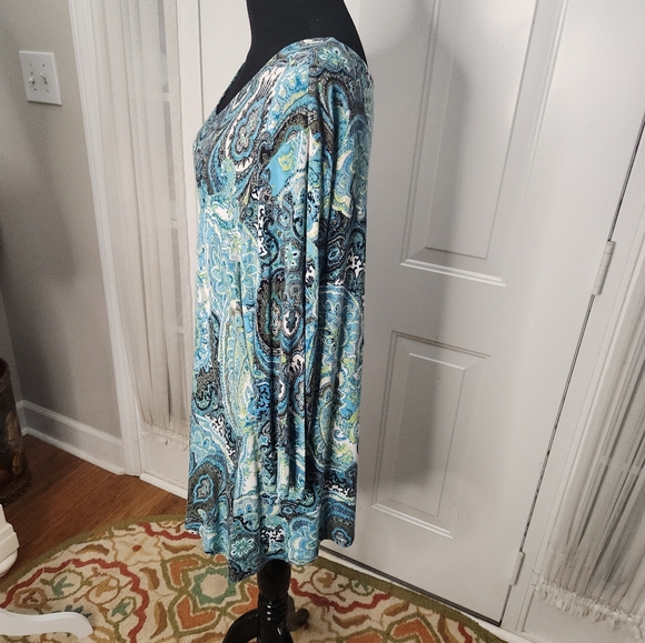 Ruby Rd. Turquoise Lime Aqua White Paisley Looong Tunic Top Size XL - Picture 4 of 5